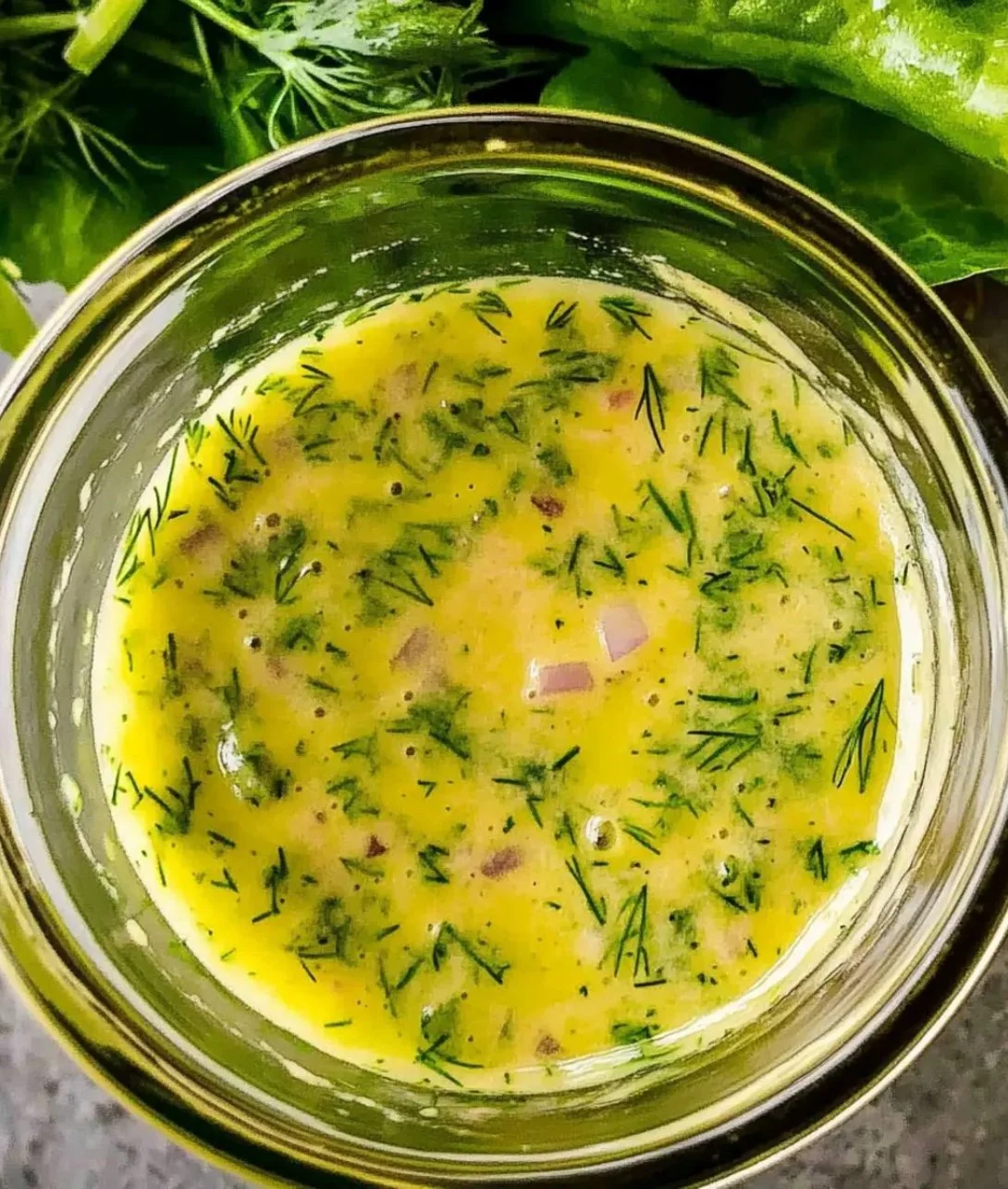 Zesty lemon dill vinaigrette drizzled over a fresh salad