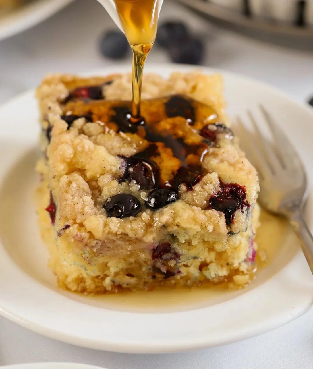Delicious Blueberry Buttermilk Pancake Casserole in a baking dish