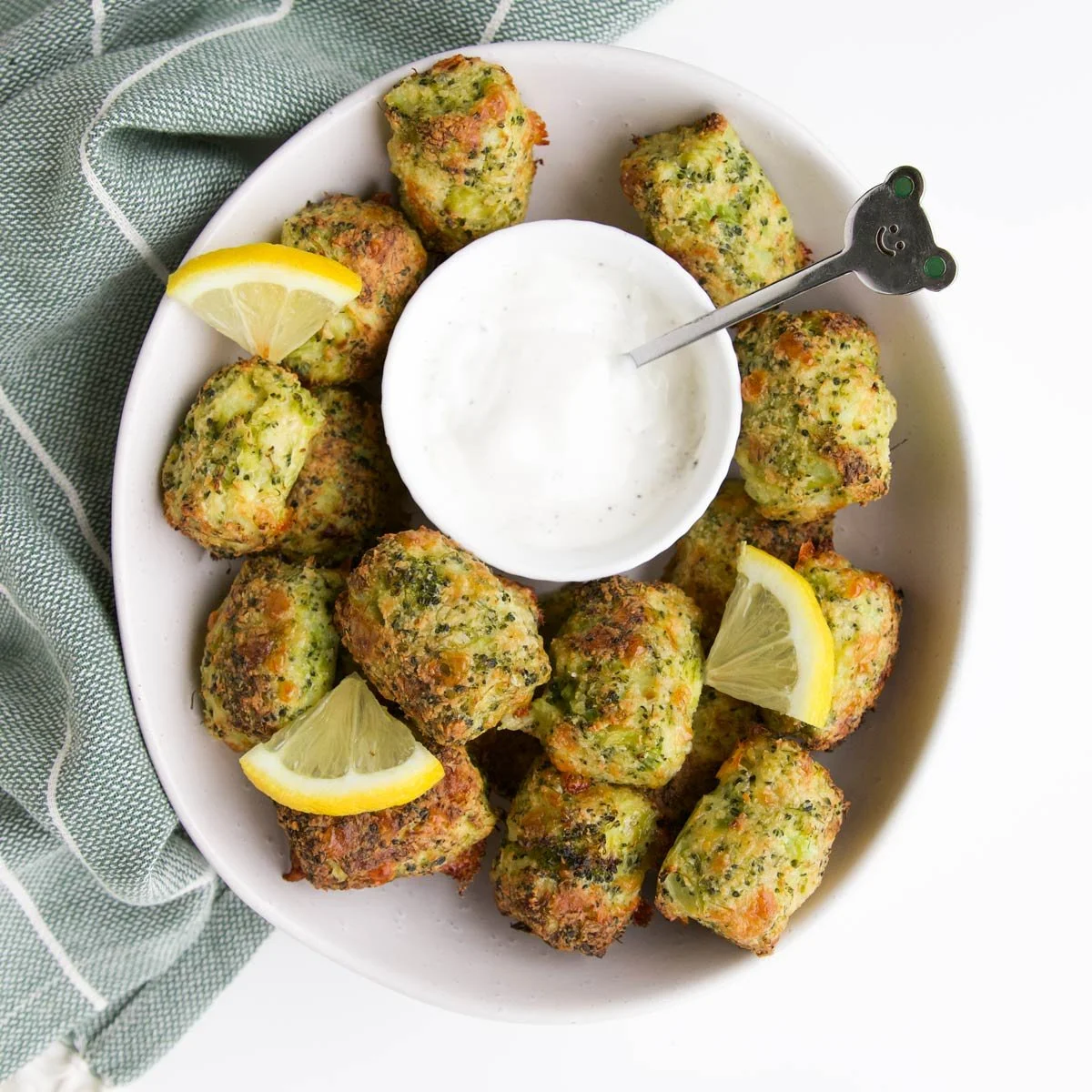 Baked Broccoli Tots served on a plate, healthy veggie snack option