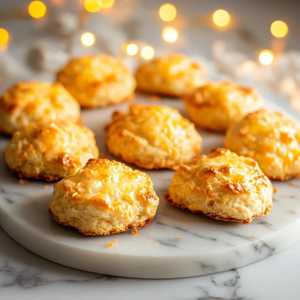 Delicious cheddar biscuits freshly baked on a rustic wooden table.