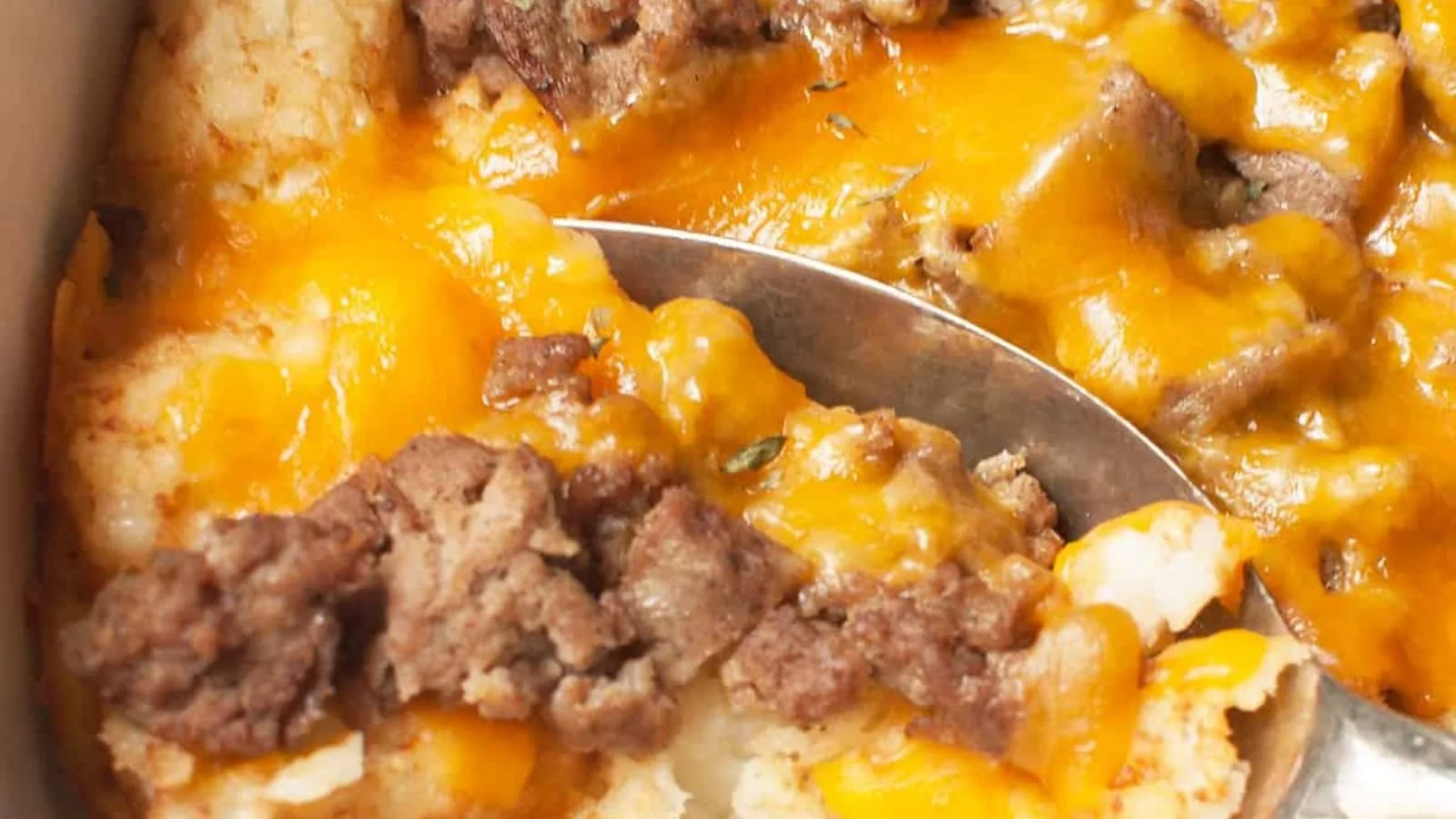 Cheesy Tater Tot Breakfast Bake with eggs and cheese