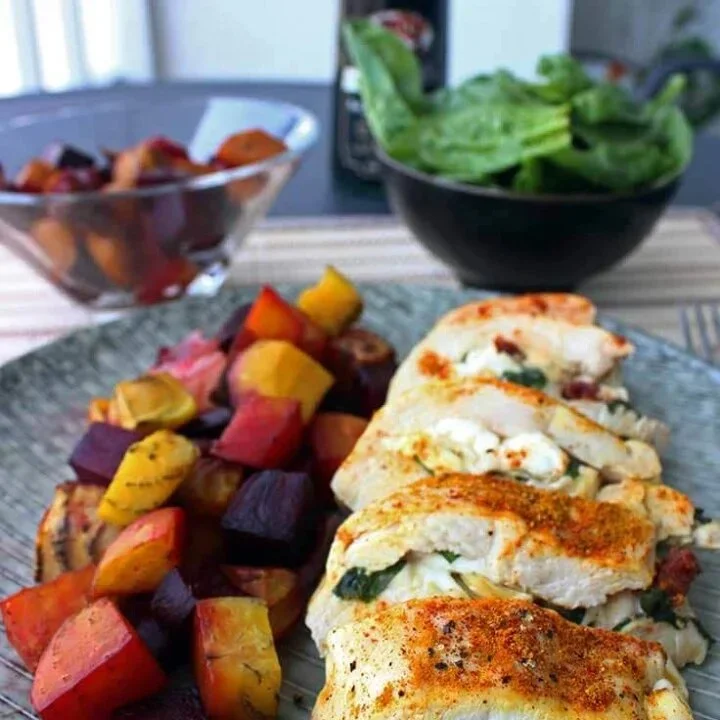Juicy chicken breast stuffed with flavorful stuffing, ready to serve.