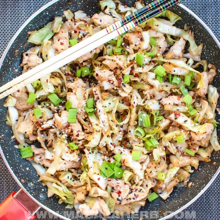 Healthy Chicken Cabbage Stir Fry with colorful vegetables and savory sauce