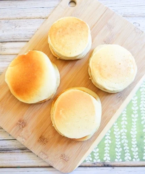 Fluffy freeze-worthy pancakes stacked and ready to serve for breakfast.