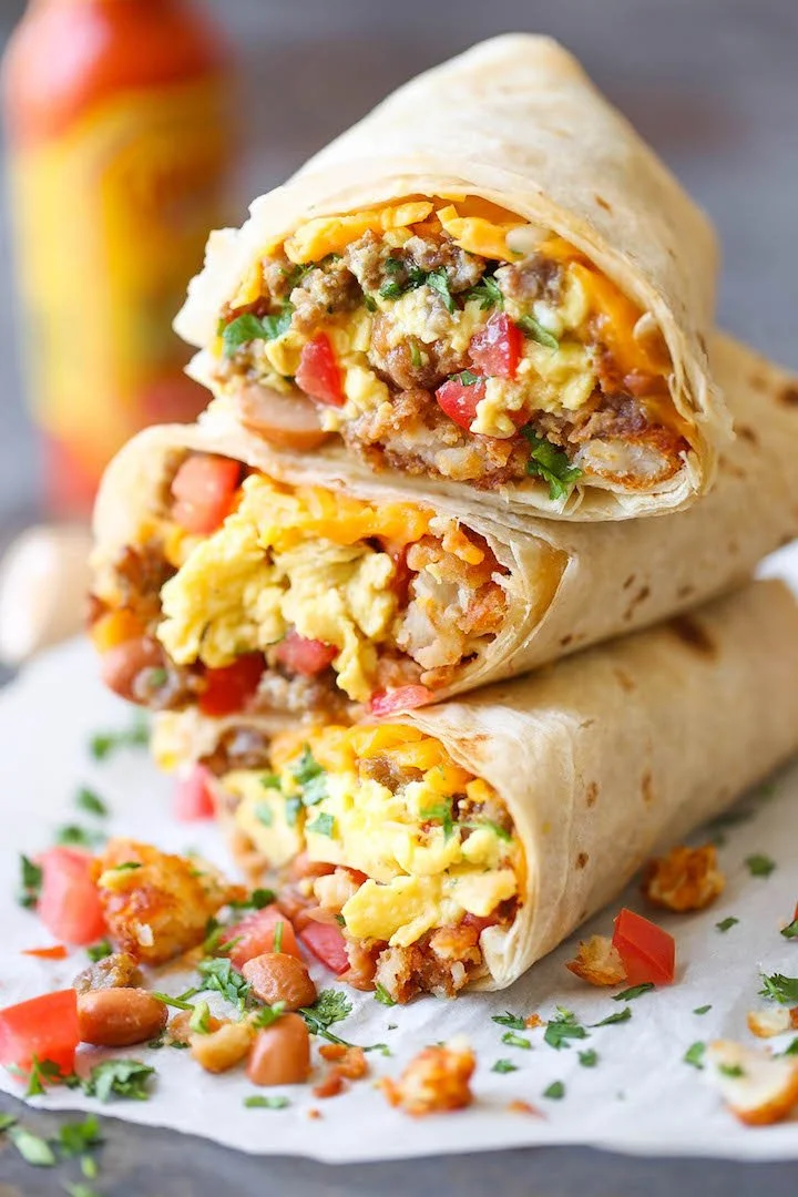 Homemade freezer breakfast burritos ready for a quick meal