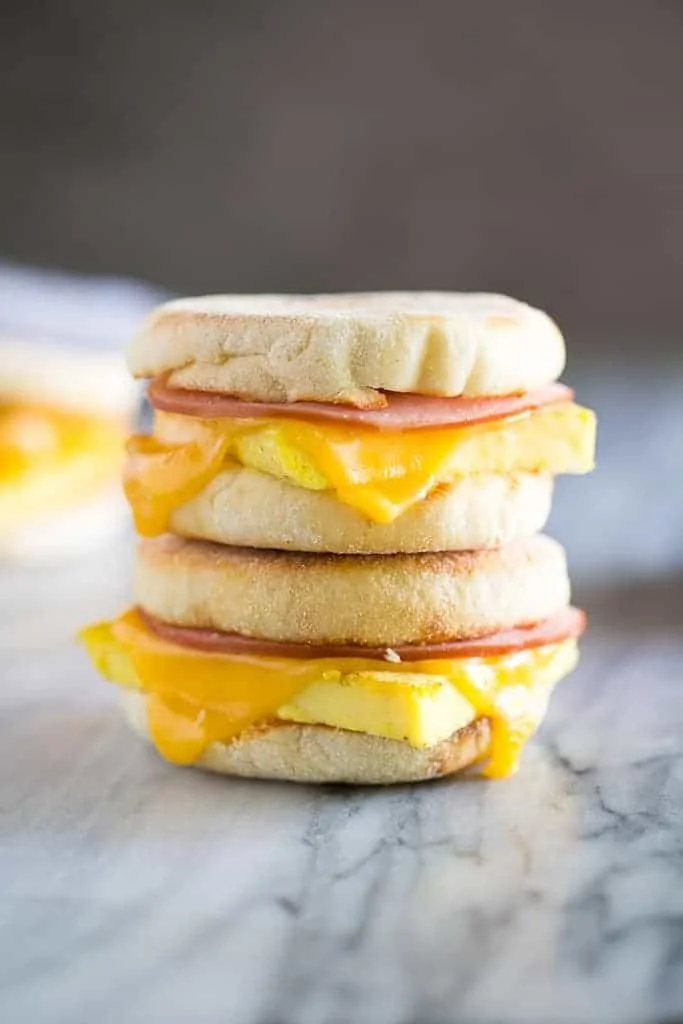 Homemade freezer breakfast sandwiches ready for quick morning meals.