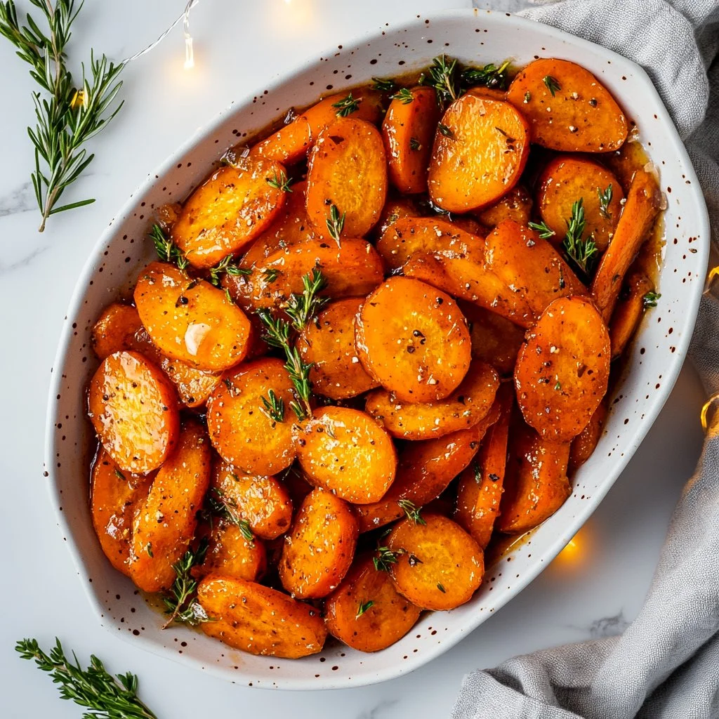 Delicious glazed carrots served on a plate, garnished for presentation