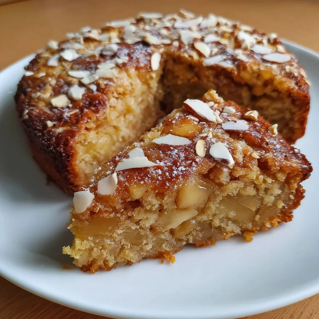 Healthy apple oatmeal cake with oats and fresh apples