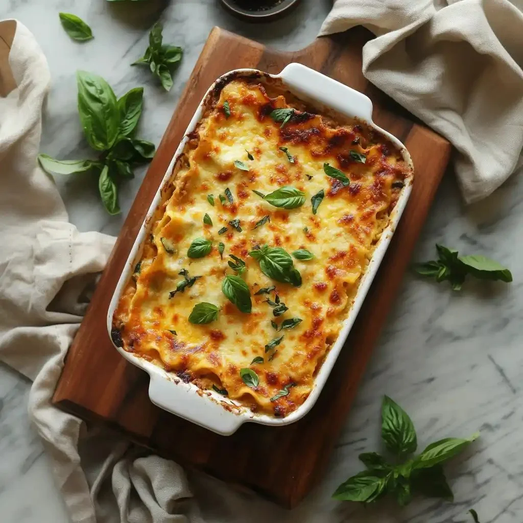 Healthy ground turkey zucchini lasagna served in a dish