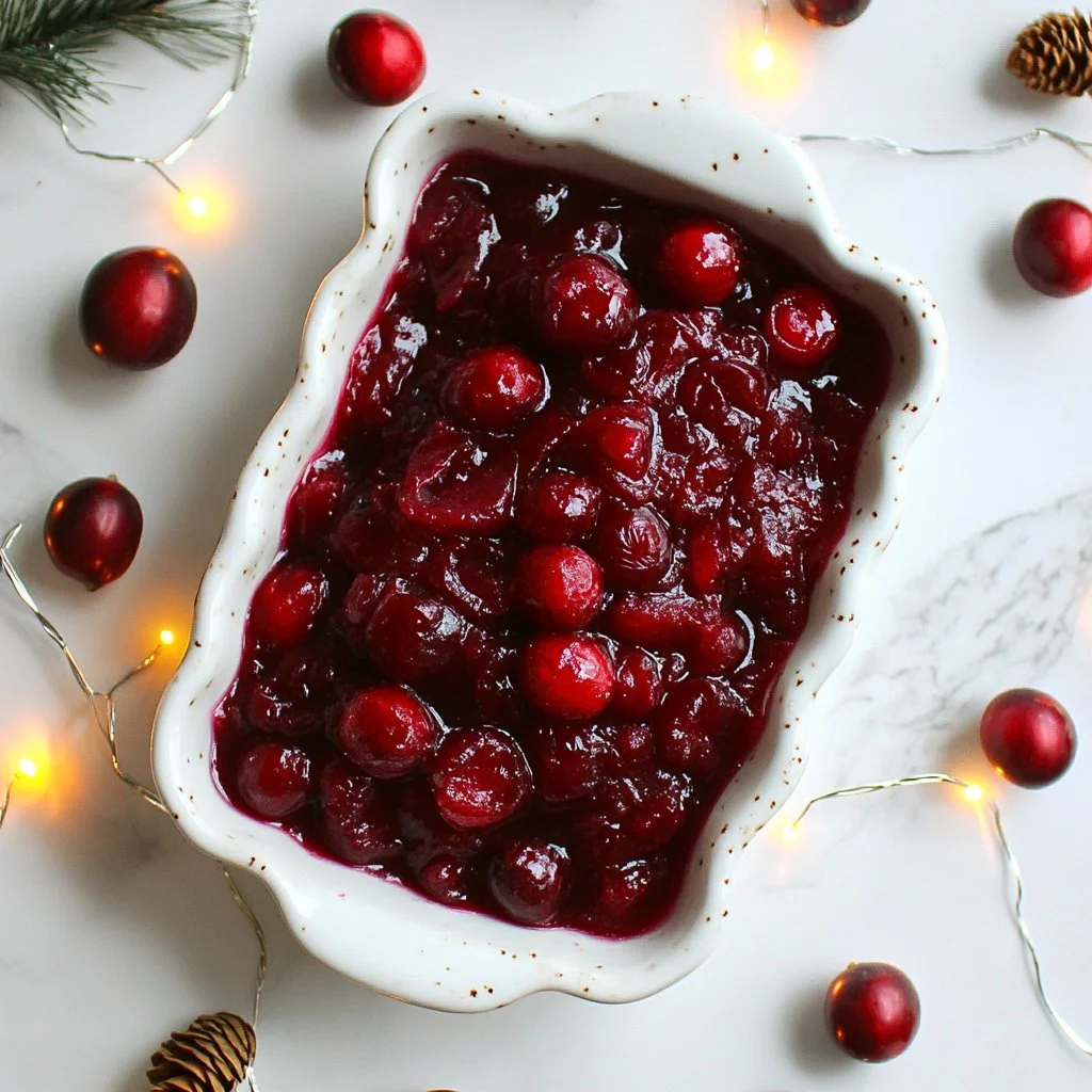 Homemade cranberry sauce served in a bowl with fresh cranberries on the side.