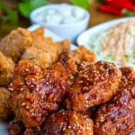 Delicious Korean Fried Chicken served with dipping sauce