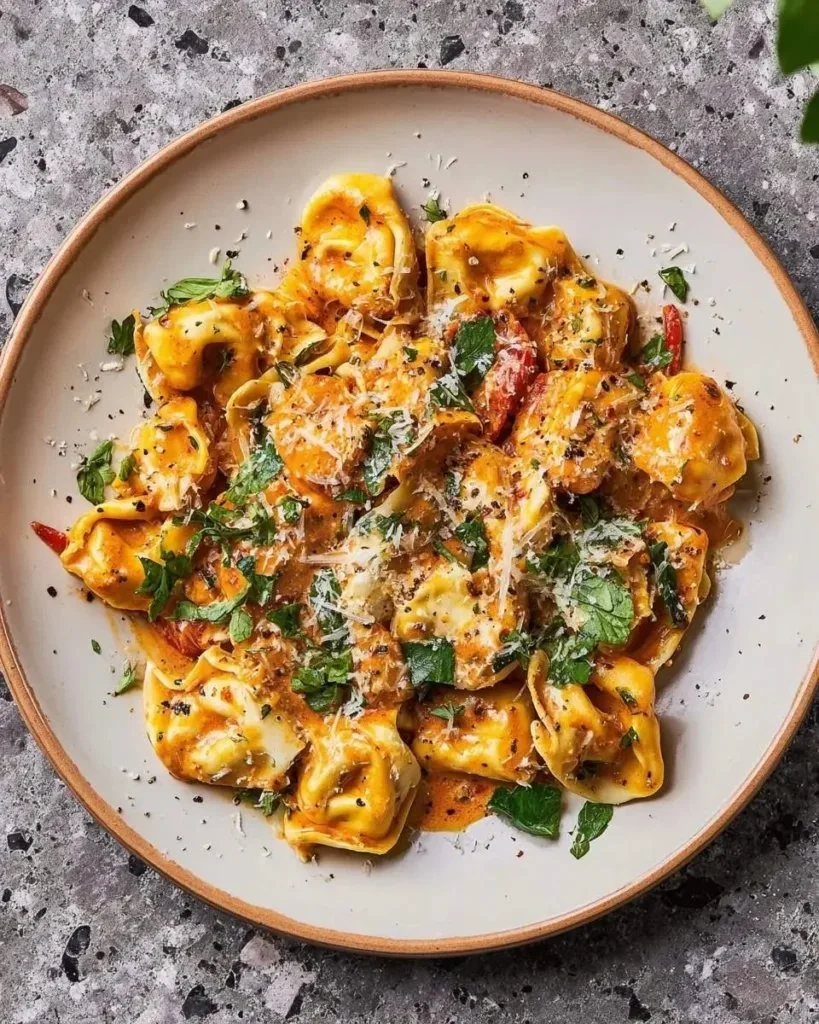 Delicious Marry Me Tortellini served with fresh herbs and parmesan cheese.