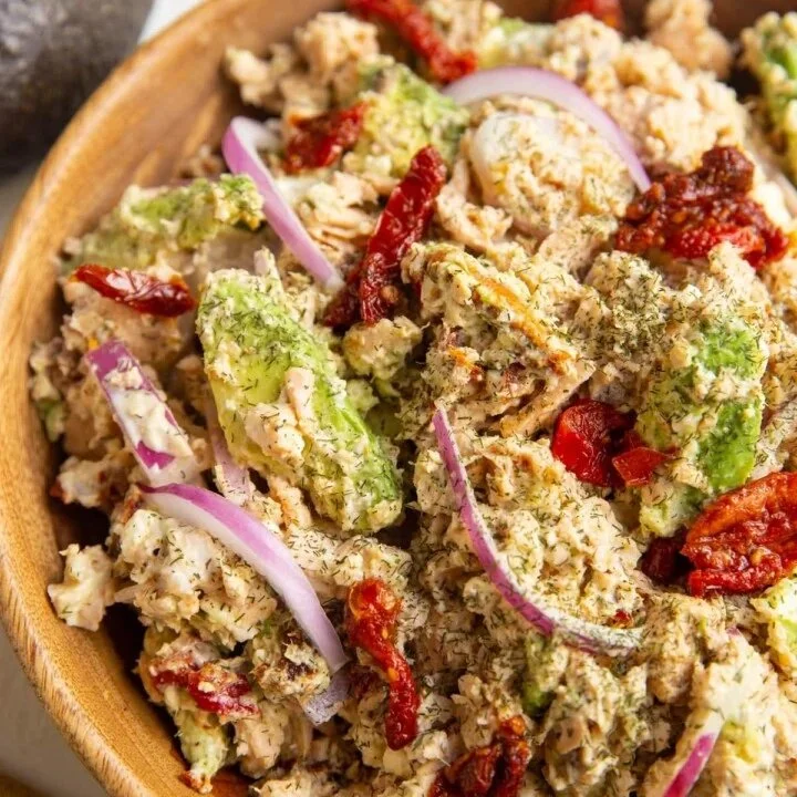 Delicious Mediterranean Salmon Salad with fresh vegetables and herbs