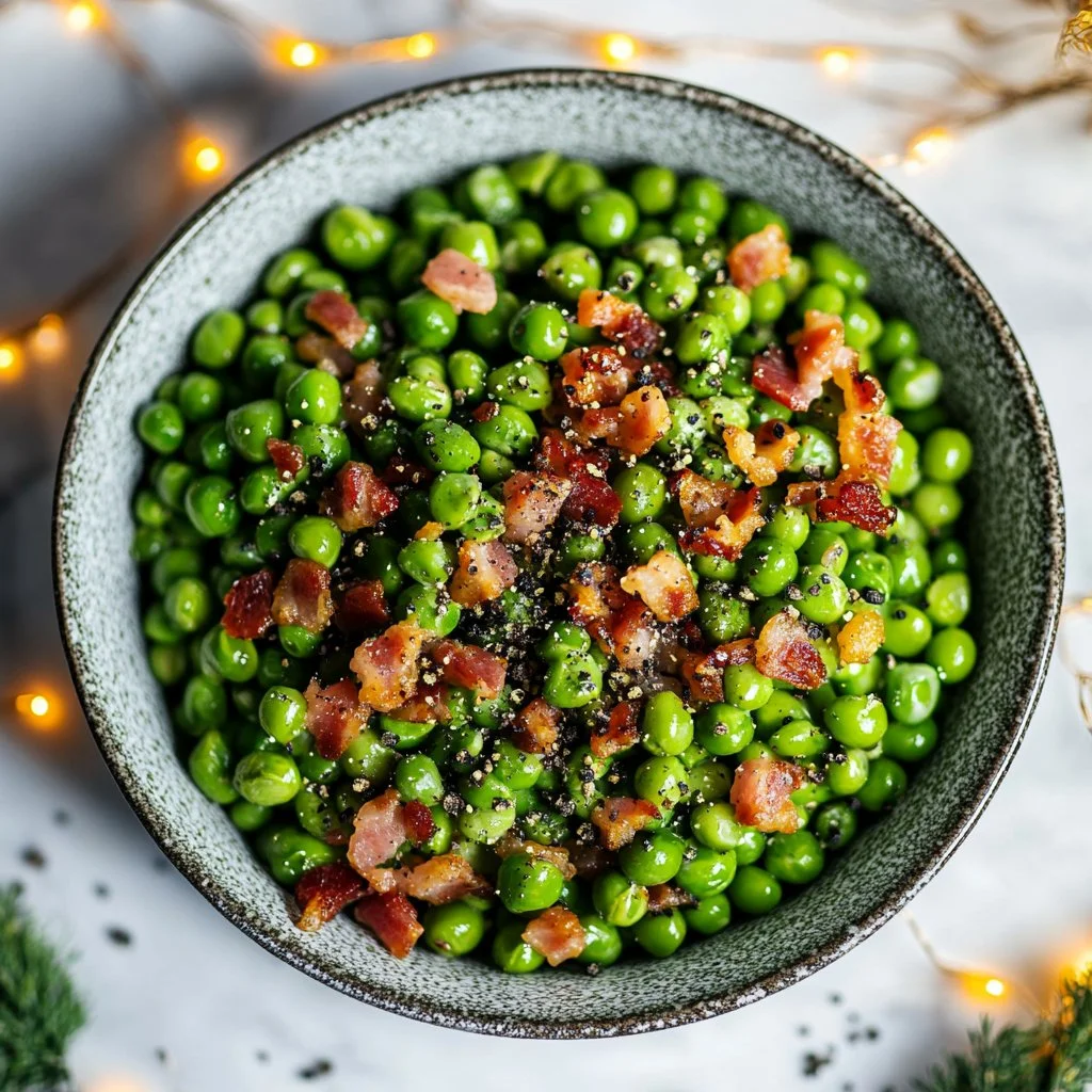 Fresh peas cooked with crispy pancetta for a flavorful side dish