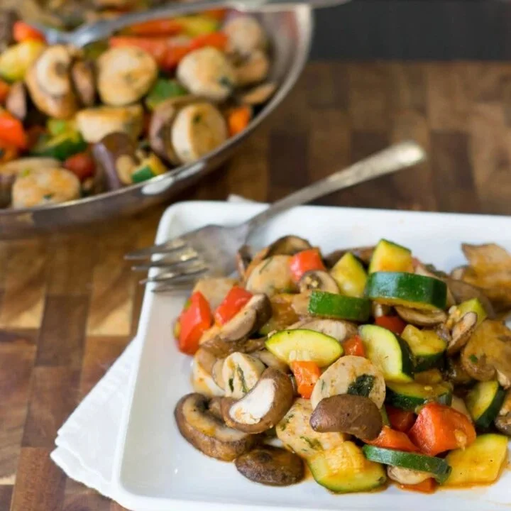 Sausage Vegetable Sauté with colorful veggies in a skillet