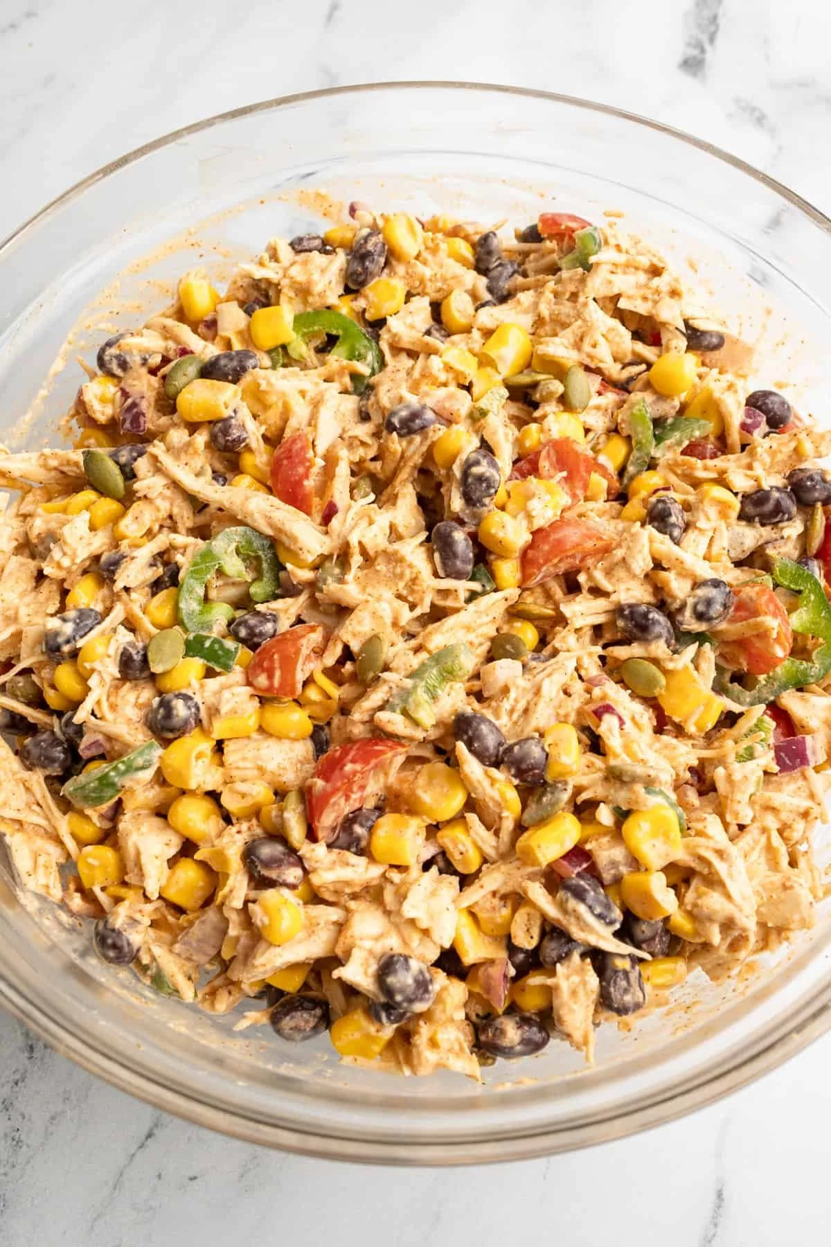 Delicious Southwest Chicken Salad with fresh vegetables and spices